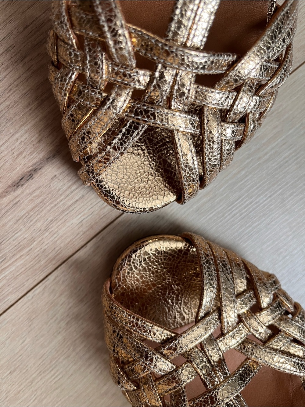 Sezane Gold Metallic Woven T-Strap Heels - Picture 7 of 13